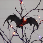 2' Pre-Lit Artificial Black Spooky Twig Tree with Bats and 40 Orange & Purple LED Lights