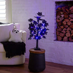 2' Pre-Lit Artificial Halloween Black Maple Tree with 24 Orange & Purple LED Lights