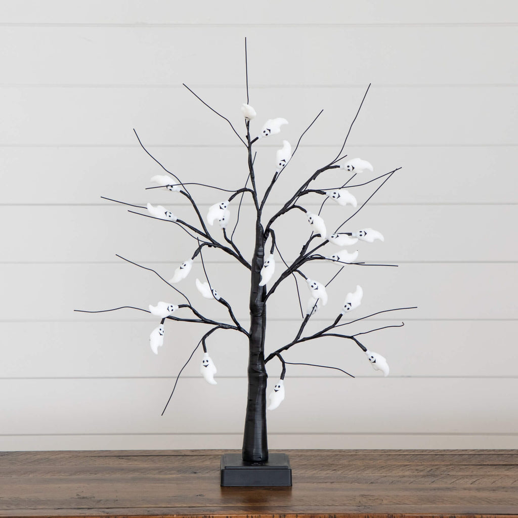 2' Pre-Lit Artificial Halloween Ghost Twig Tree with 24 Purple LED Lights