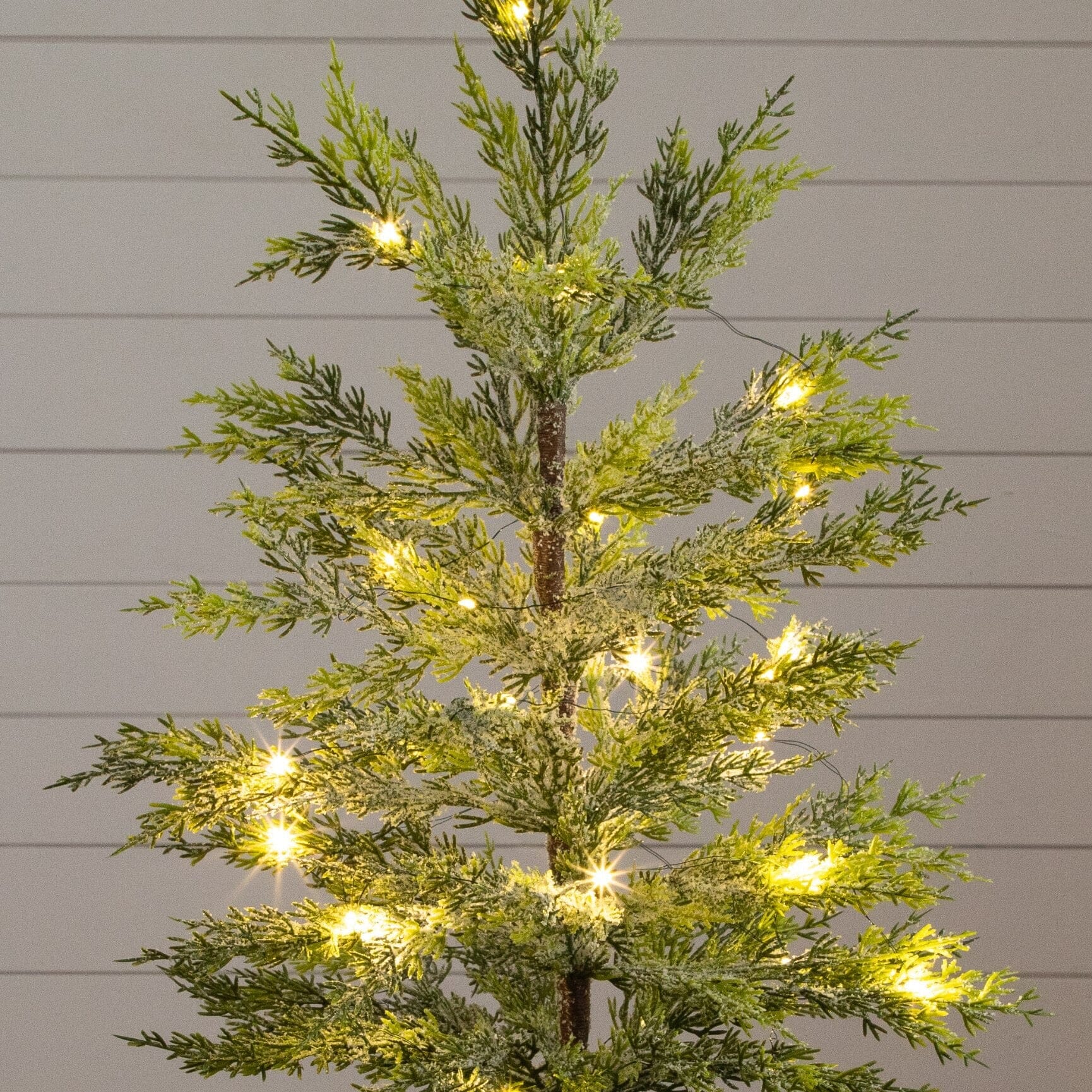 2’ Pre-Lit Artificial Snowed Cypress Christmas Tree with 30 LED Lights in Hyacinth Basket