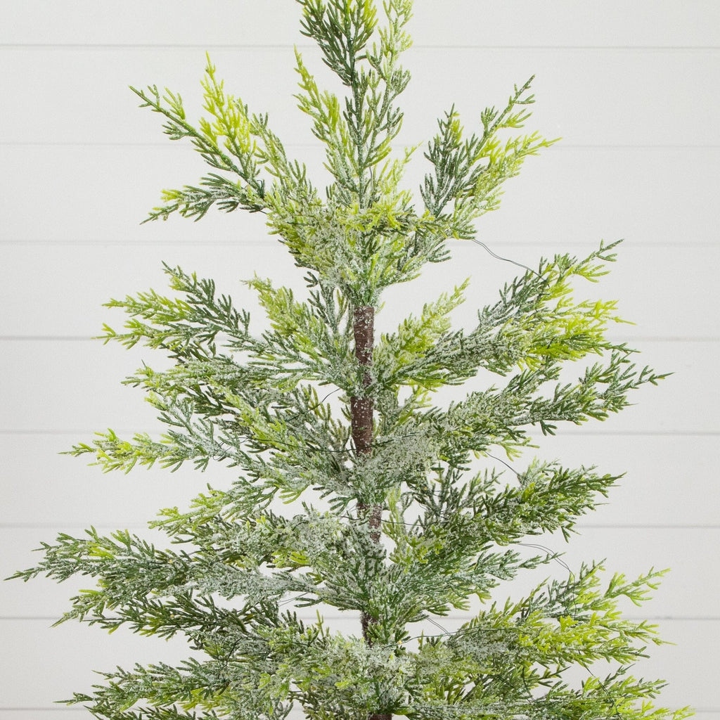 2’ Pre-Lit Artificial Snowed Cypress Christmas Tree with 30 LED Lights in Hyacinth Basket