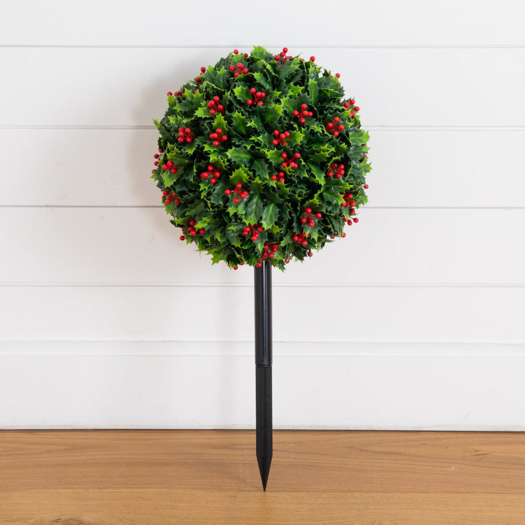 2' UV Resistant Artificial Holly Berry Christmas Ball with Integrated Ground Stake (Indoor/Outdoor)