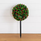 2' UV Resistant Artificial Holly Berry Christmas Ball with Integrated Ground Stake (Indoor/Outdoor)