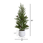 20” Artificial Christmas Cedar Pine Tree with Pinecones in White Ceramic Planter