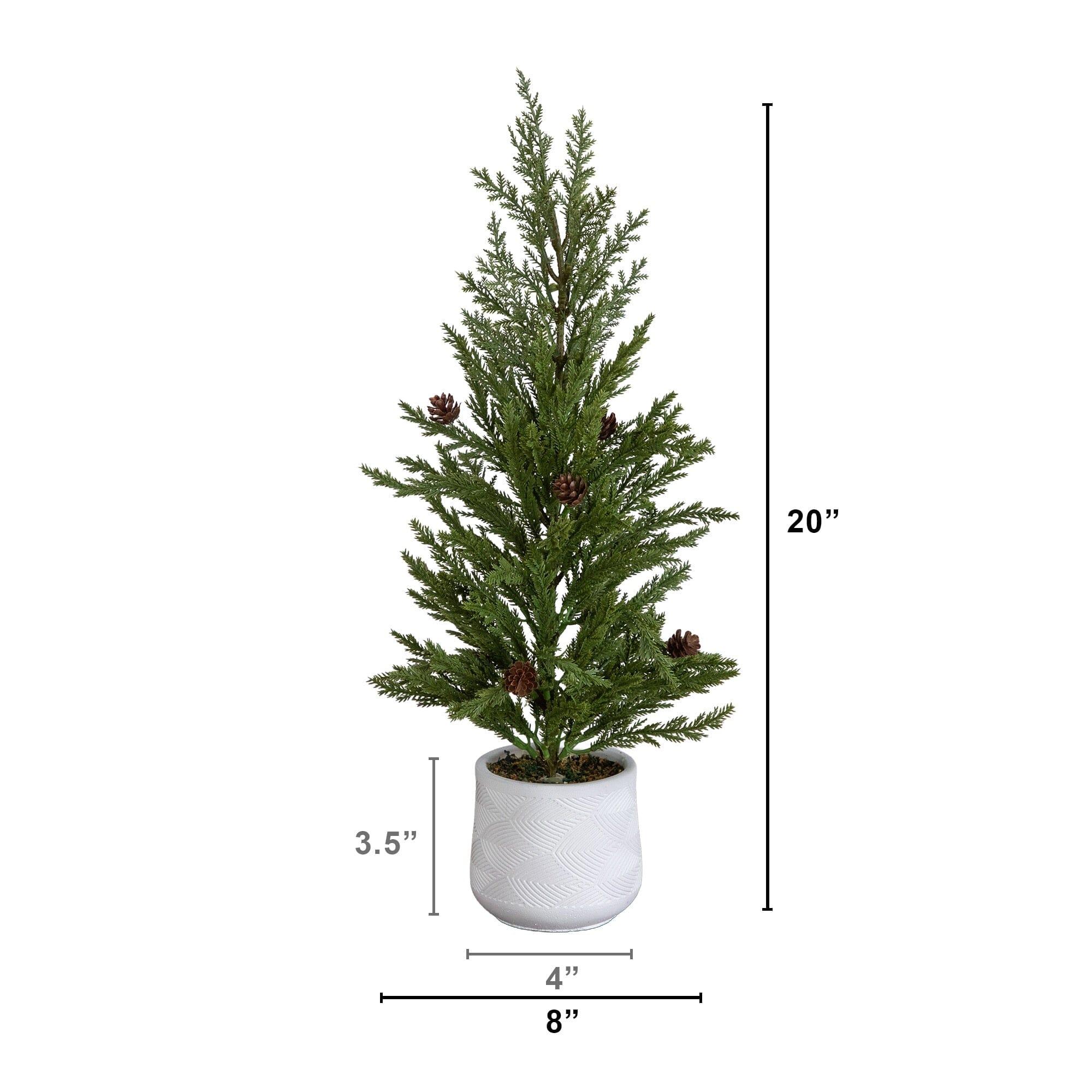 20” Artificial Christmas Cedar Pine Tree with Pinecones in White Ceramic Planter