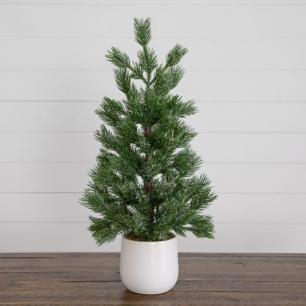 22” Artificial Frosted Christmas Tree in White Ceramic Planter