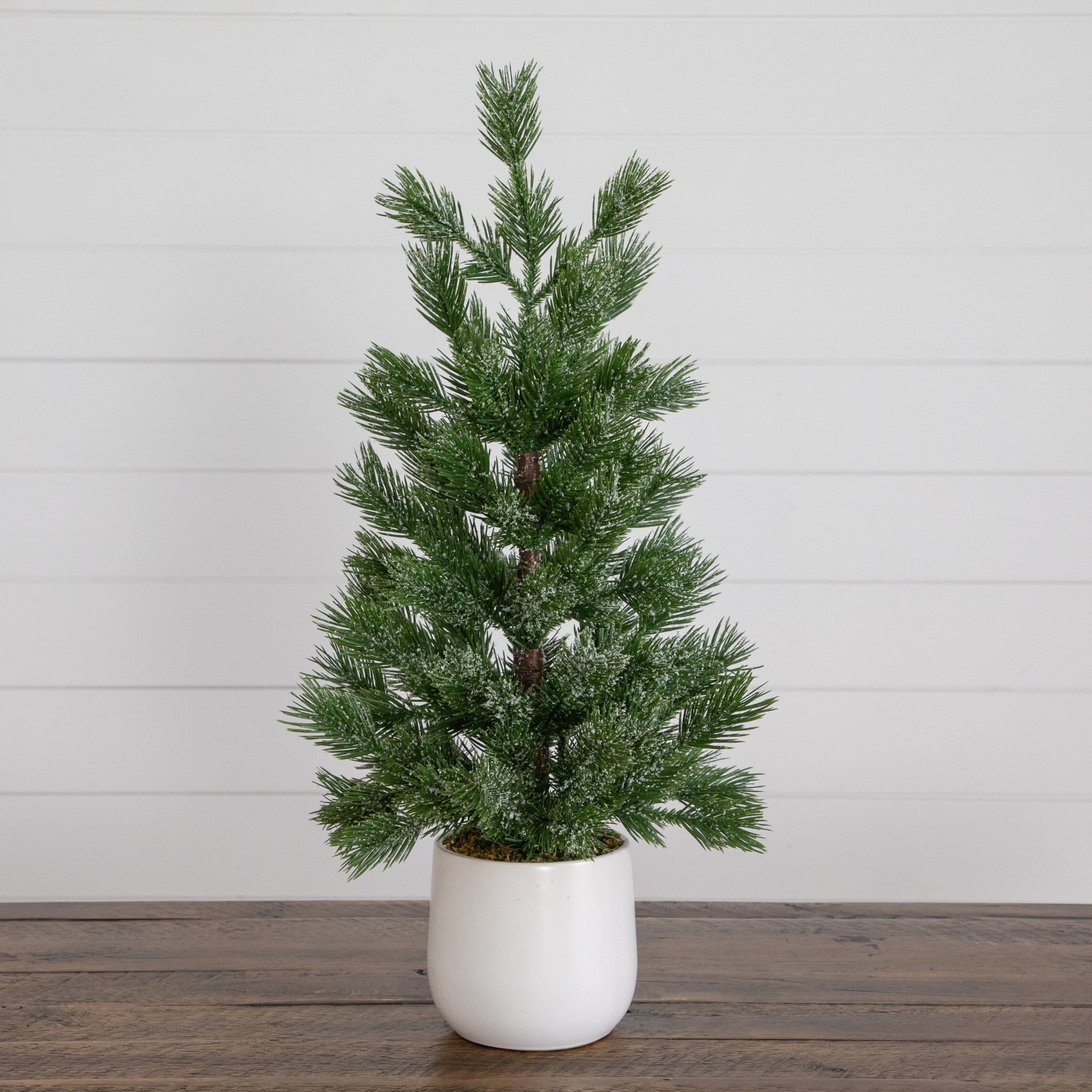 22” Artificial Frosted Christmas Tree in White Ceramic Planter