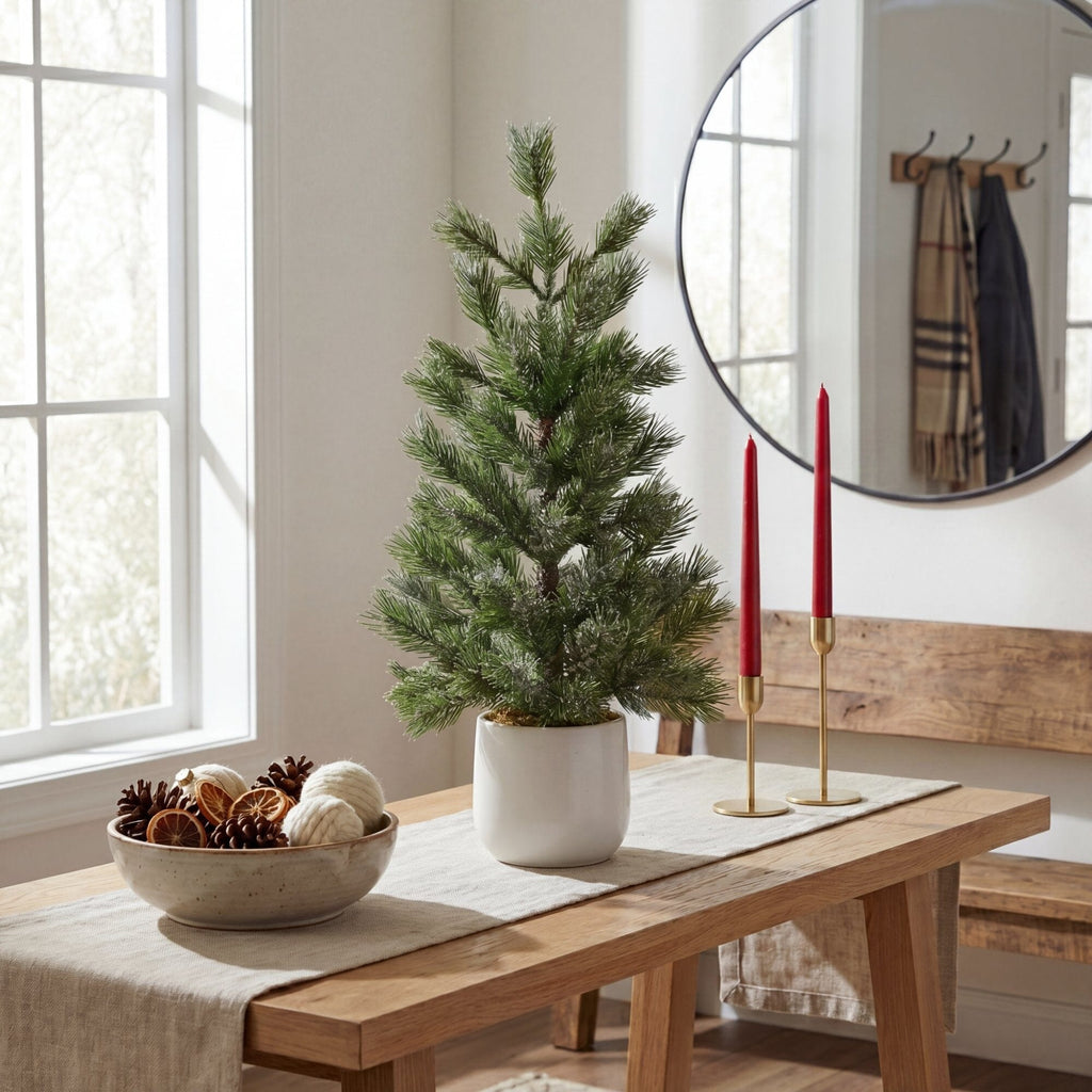 22” Artificial Frosted Christmas Tree in White Ceramic Planter