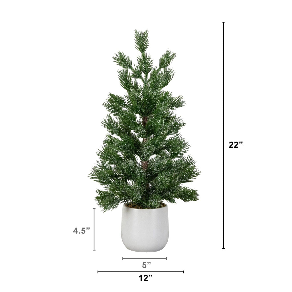 22” Artificial Frosted Christmas Tree in White Ceramic Planter