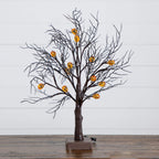 22" Pre-Lit Artificial Halloween Brown Twig Tree with 12 Orange LED Pumpkin Shaped Lights