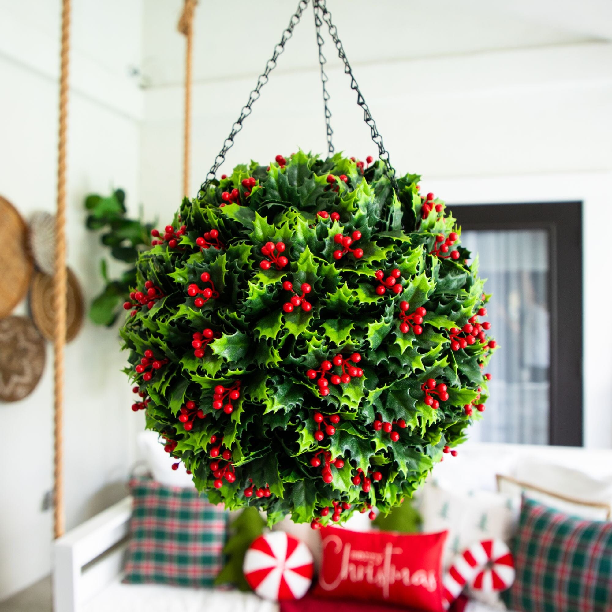 22” UV Resistant Artificial Holly Berry Christmas Hanging Ball (Indoor/Outdoor)