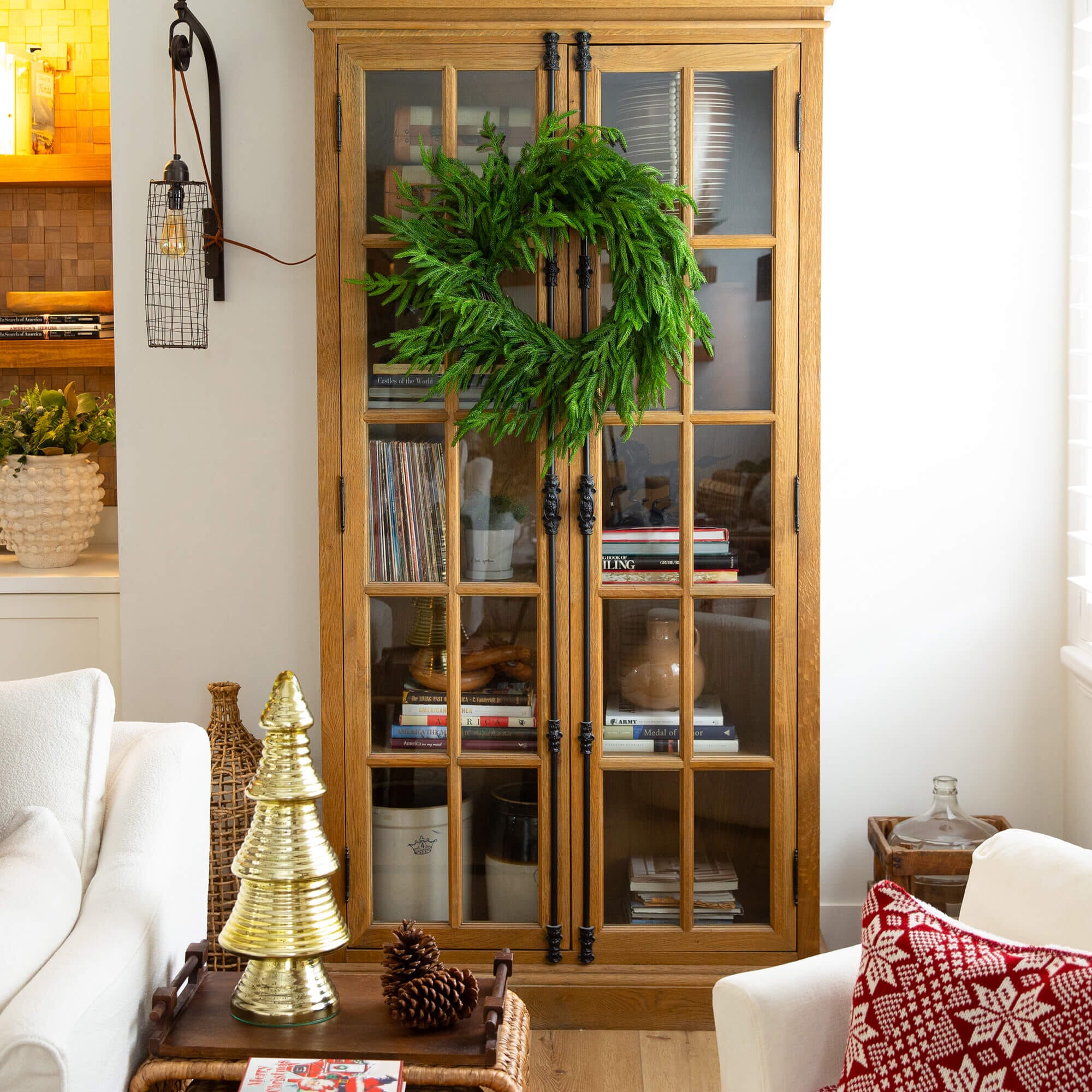 24" Artificial Real Touch Norfolk Island Pine Wreath with Natural Look