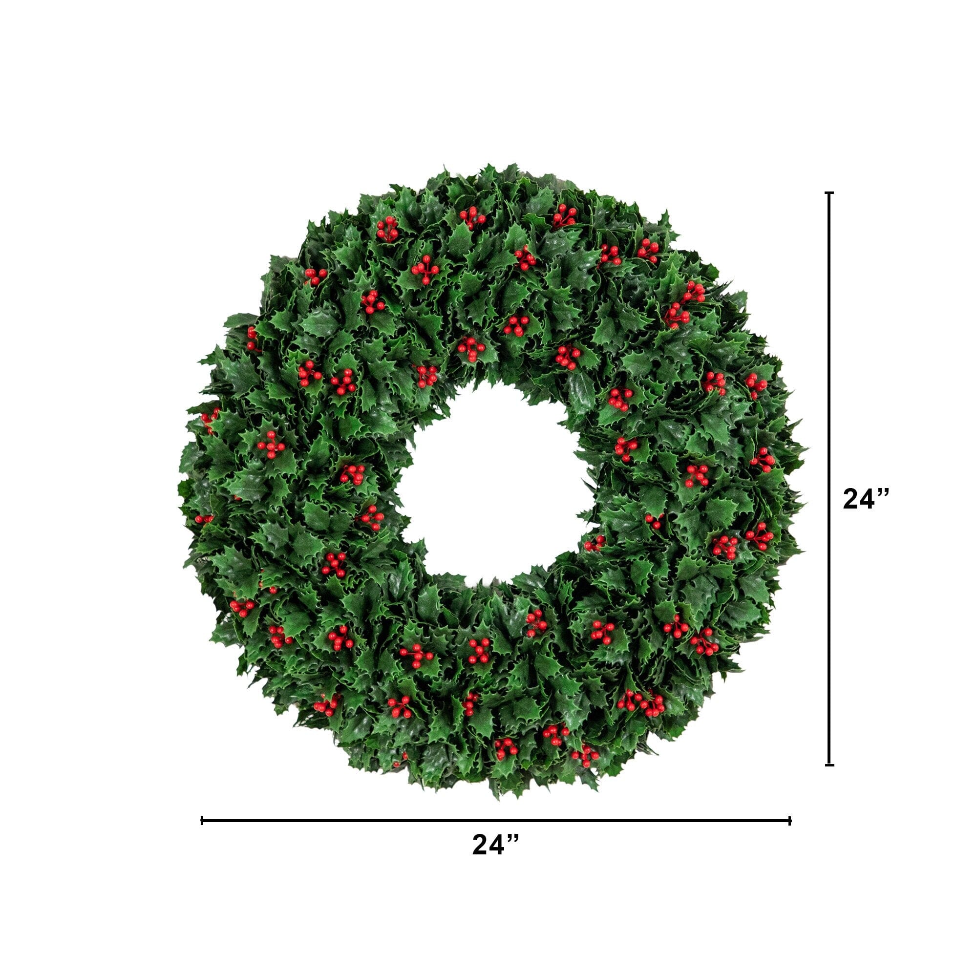 24” UV Resistant Artificial Holly Berry Christmas Wreath (Indoor/Outdoor)