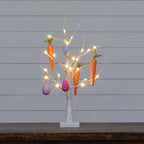 2' Pre-Lit Artificial Easter Egg and Carrots Ornament Twig Tree with 24 Warm White LED Lights