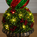 3' Pre-Lit Artificial Christmas Ornament Boxwood Topiary Tree with 70 Warm White LED Lights