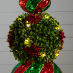 3' Pre-Lit Artificial Christmas Ornament Boxwood Topiary Tree with 70 Warm White LED Lights