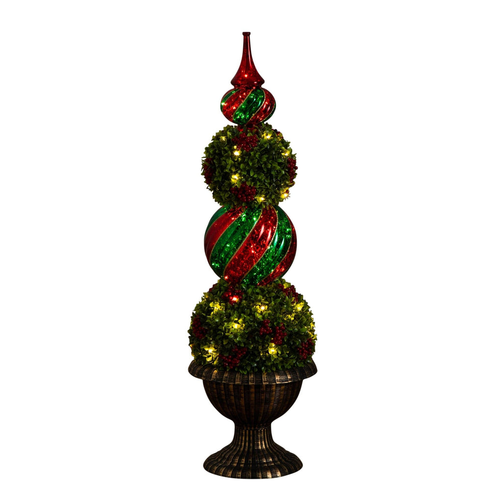 3' Pre-Lit Artificial Christmas Ornament Boxwood Topiary Tree with 70 Warm White LED Lights