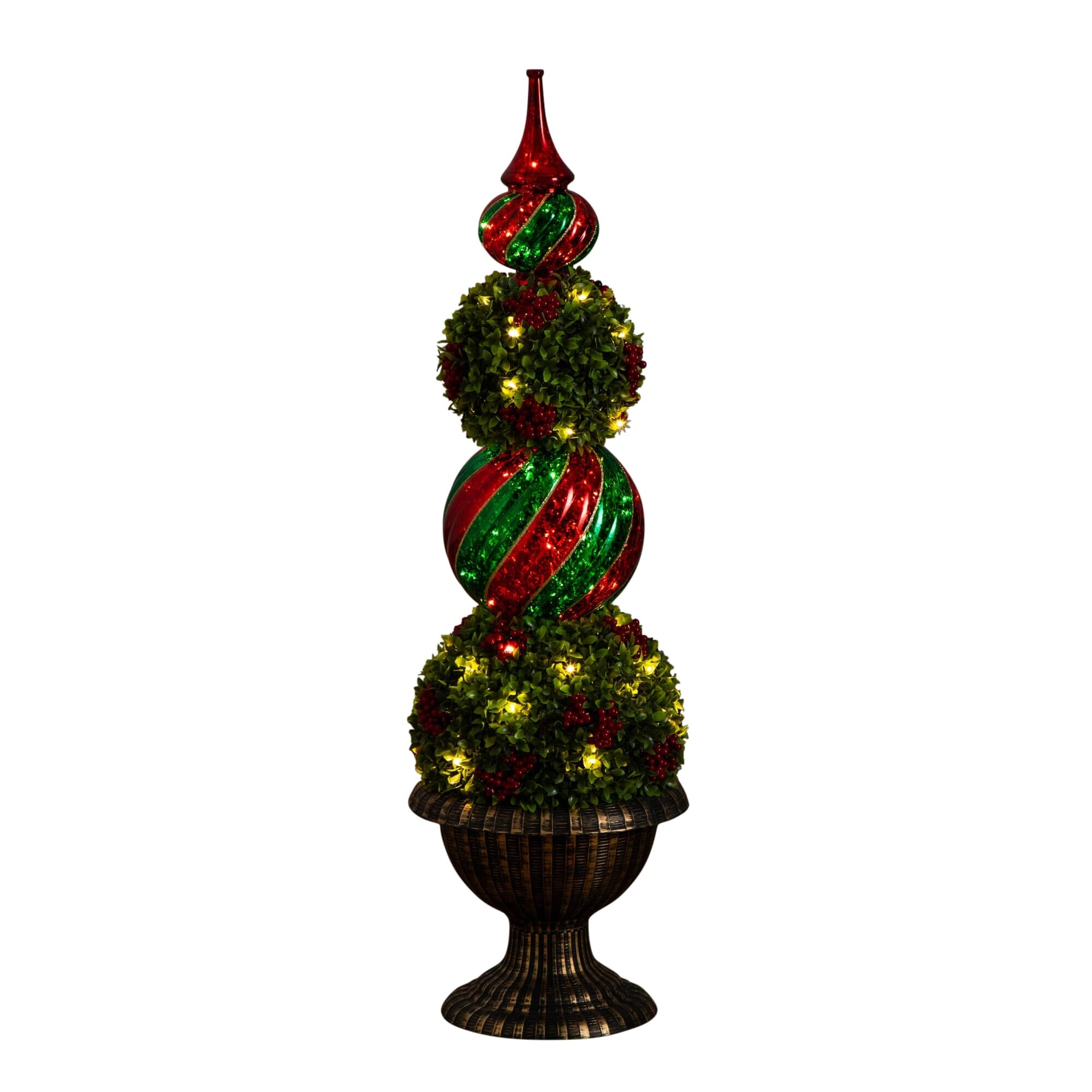 3' Pre-Lit Artificial Christmas Ornament Boxwood Topiary Tree with 70 Warm White LED Lights