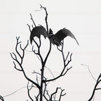 3' Pre-Lit Artificial Halloween Black Spooky Twig Tree with Bats and 100 Orange & Purple LED Lights