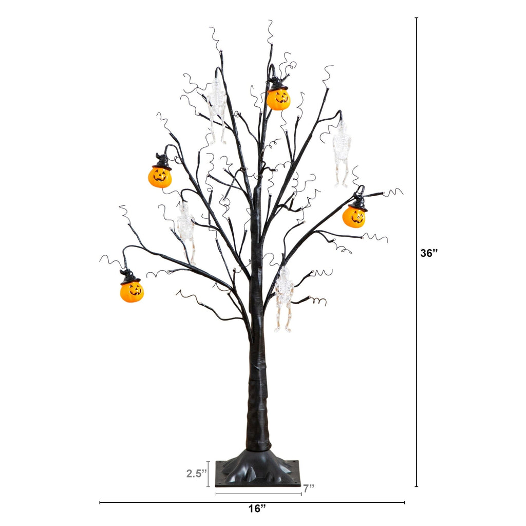 3' Pre-Lit Artificial Halloween Pumpkins and Skulls Ornament Tree with 48 Warm White LED Lights