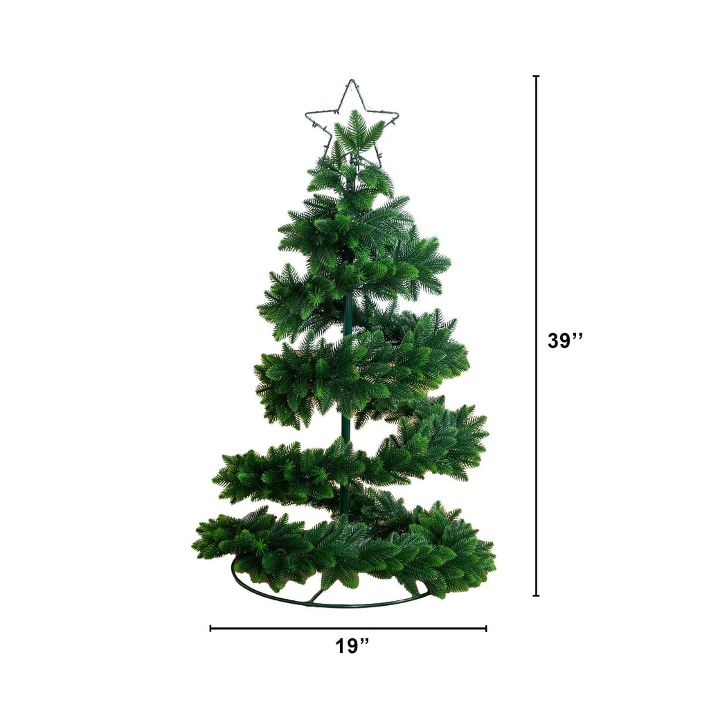 34" UV Resistant Pre-Lit Artificial Spiral Pop Up Christmas Tree with 45 LED Lights and Bow Topper (Indoor/Outdoor)