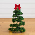 34" UV Resistant Pre-Lit Artificial Spiral Pop Up Christmas Tree with 45 LED Lights and Bow Topper (Indoor/Outdoor)