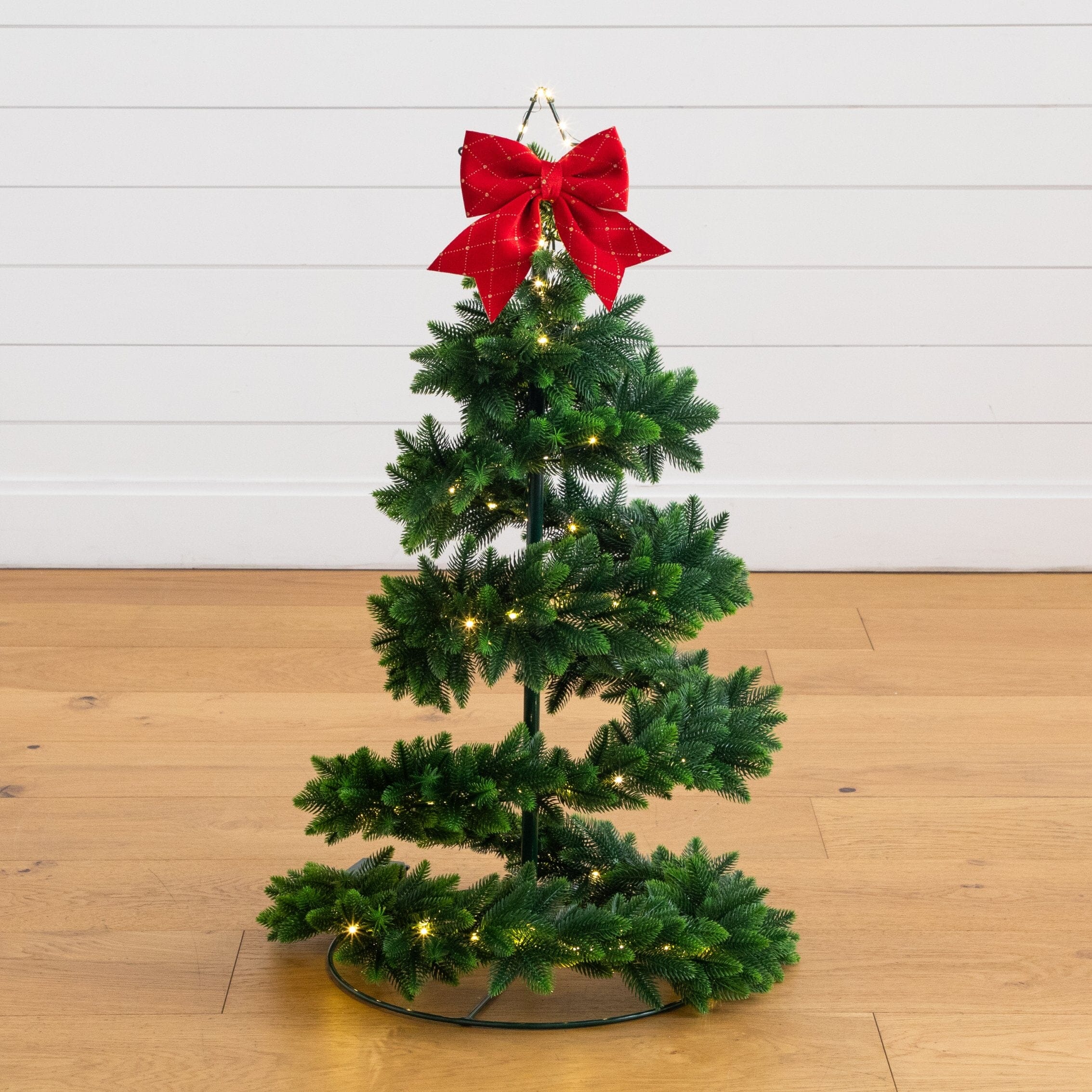 34" UV Resistant Pre-Lit Artificial Spiral Pop Up Christmas Tree with 45 LED Lights and Bow Topper (Indoor/Outdoor)