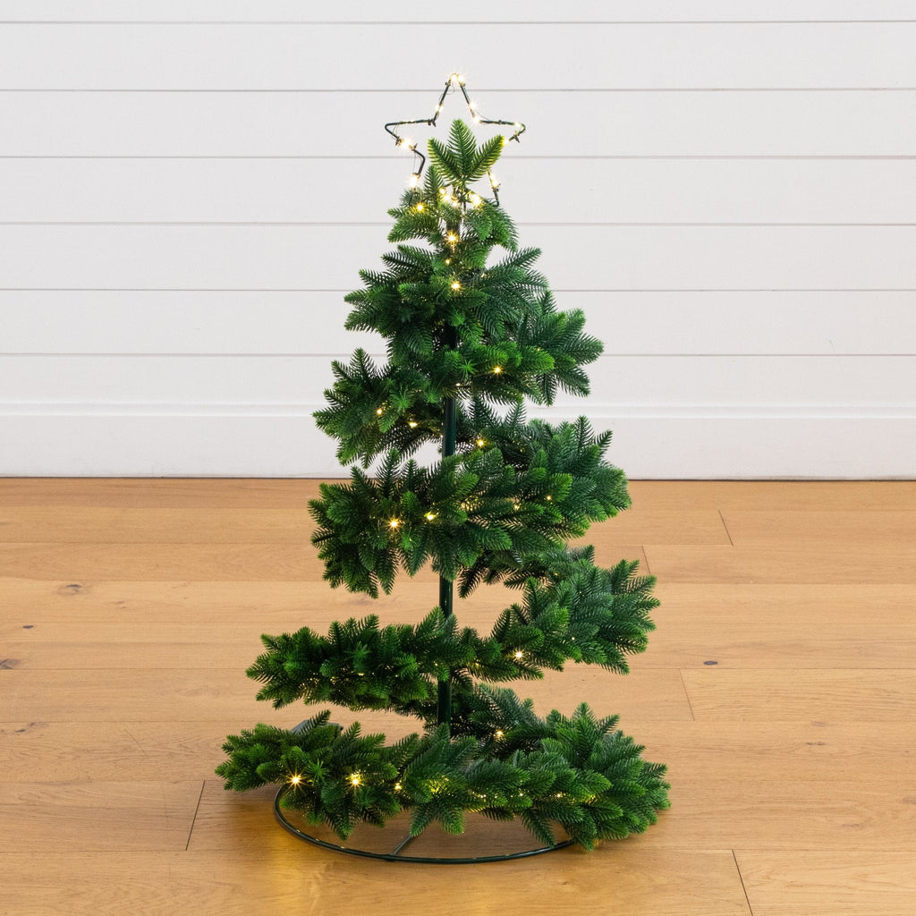 34" UV Resistant Pre-Lit Artificial Spiral Pop Up Christmas Tree with 45 LED Lights and Bow Topper (Indoor/Outdoor)