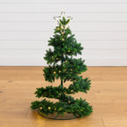 34" UV Resistant Pre-Lit Artificial Spiral Pop Up Christmas Tree with 45 LED Lights and Bow Topper (Indoor/Outdoor)