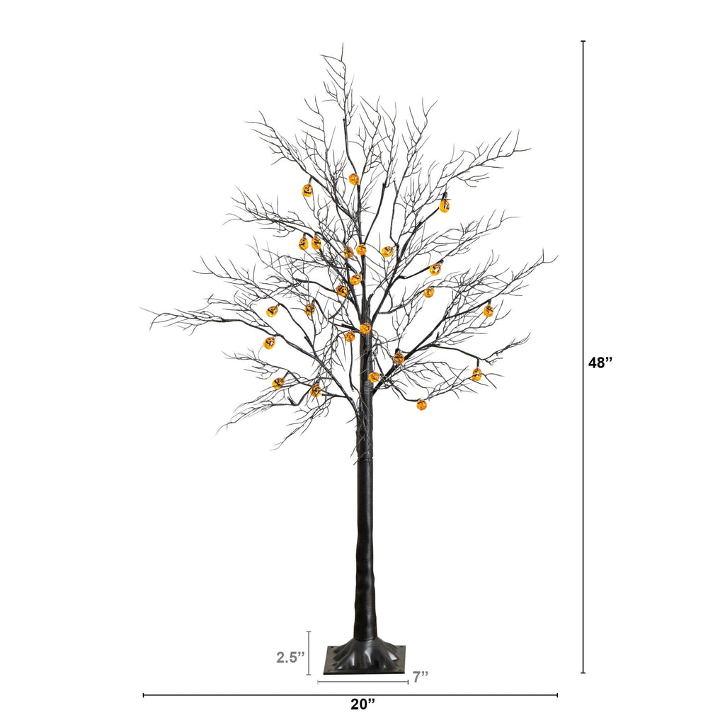 4' Pre-Lit Artificial Halloween Black Twig Tree with 24 Orange LED Pumpkin Shaped Lights