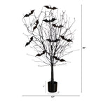 4' Pre-Lit Artificial Halloween Black Twig Tree with Bats and 50 Orange LED Lights