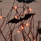 4' Pre-Lit Artificial Halloween Black Twig Tree with Bats and 50 Orange LED Lights