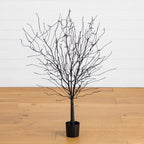 4' Pre-Lit Artificial Halloween Black Twig Tree with Bats and 50 Orange LED Lights