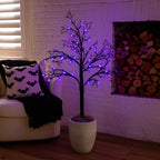 4' Pre-Lit Artificial Halloween Spider Twig Tree with 48 Purple LED Lights