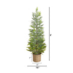 4’ Pre-Lit Artificial Snowed Cypress Christmas Tree with 120 LED Lights in Hyacinth Basket