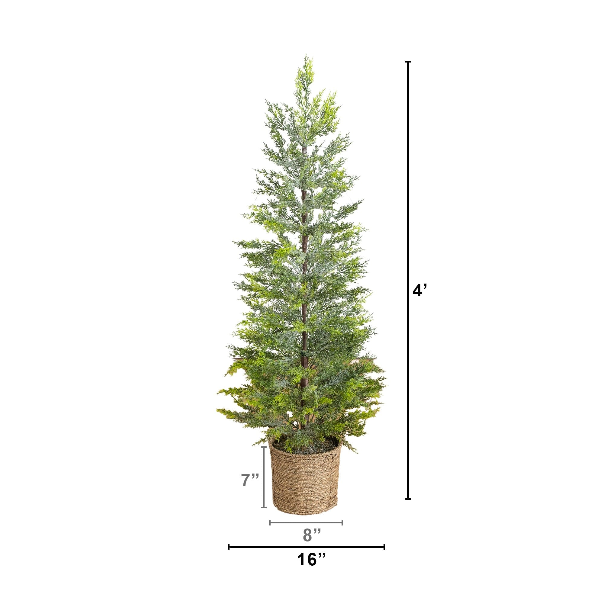 4’ Pre-Lit Artificial Snowed Cypress Christmas Tree with 120 LED Lights in Hyacinth Basket