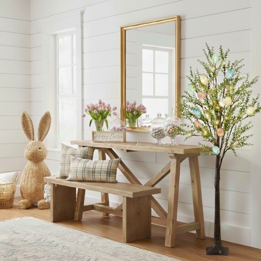 4' Pre-Lit Artificial Easter Egg Twig Tree with Greens and 48 Warm White LED Lights