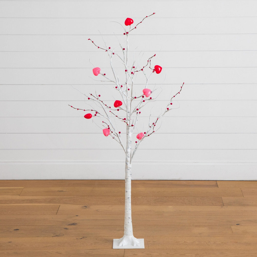 4' Pre-Lit Artificial Valentine's Day Twig Tree with 48 Heart Shaped LED Lights and Red Berries