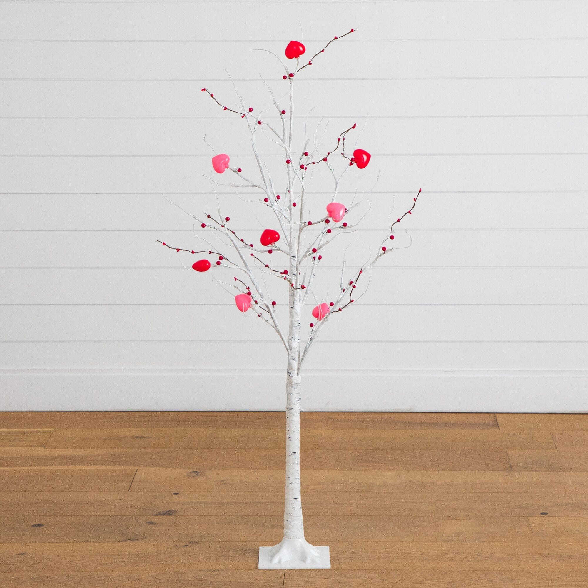 4' Pre-Lit Artificial Valentine's Day Twig Tree with 48 Heart Shaped LED Lights and Red Berries