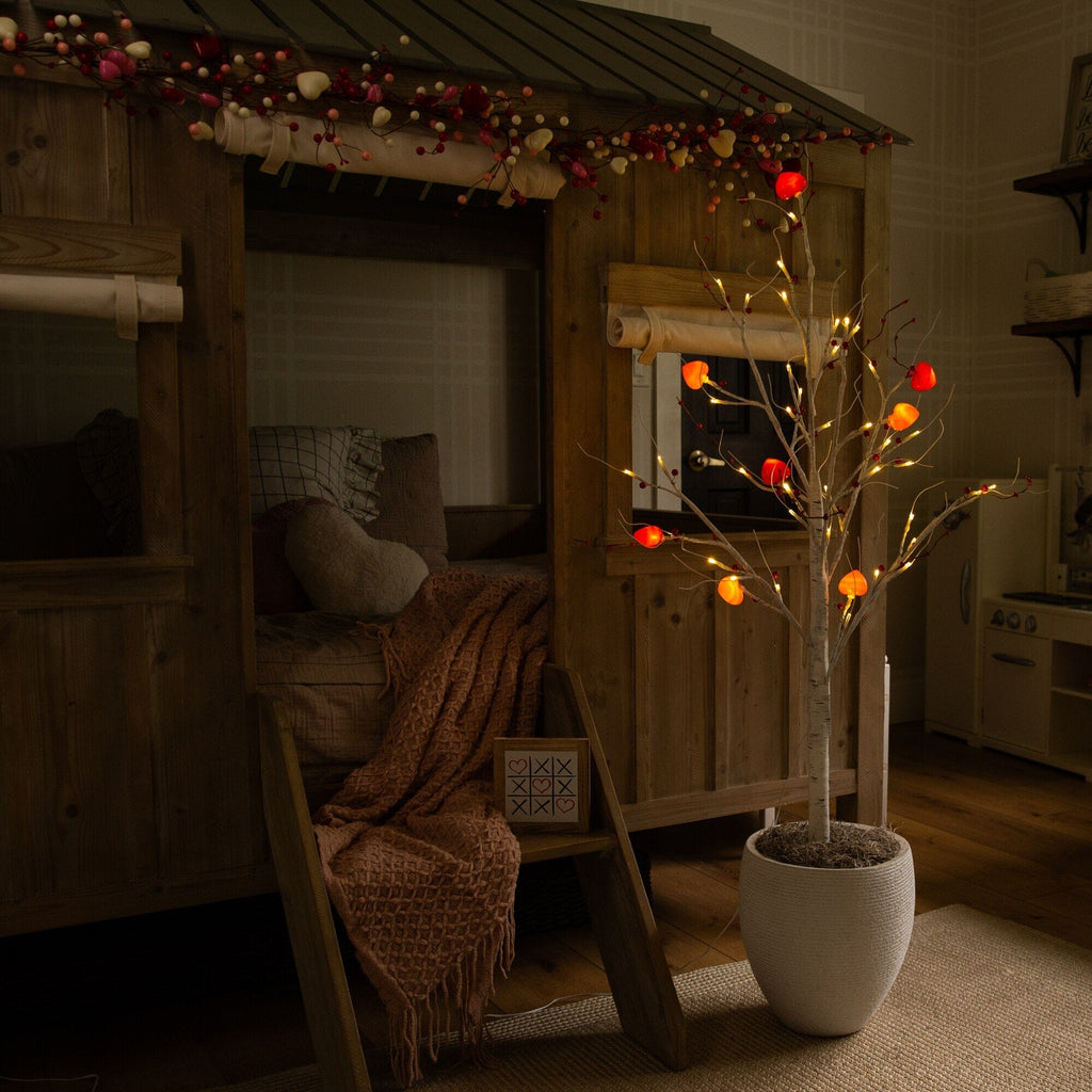 4' Pre-Lit Artificial Valentine's Day Twig Tree with 48 Heart Shaped LED Lights and Red Berries