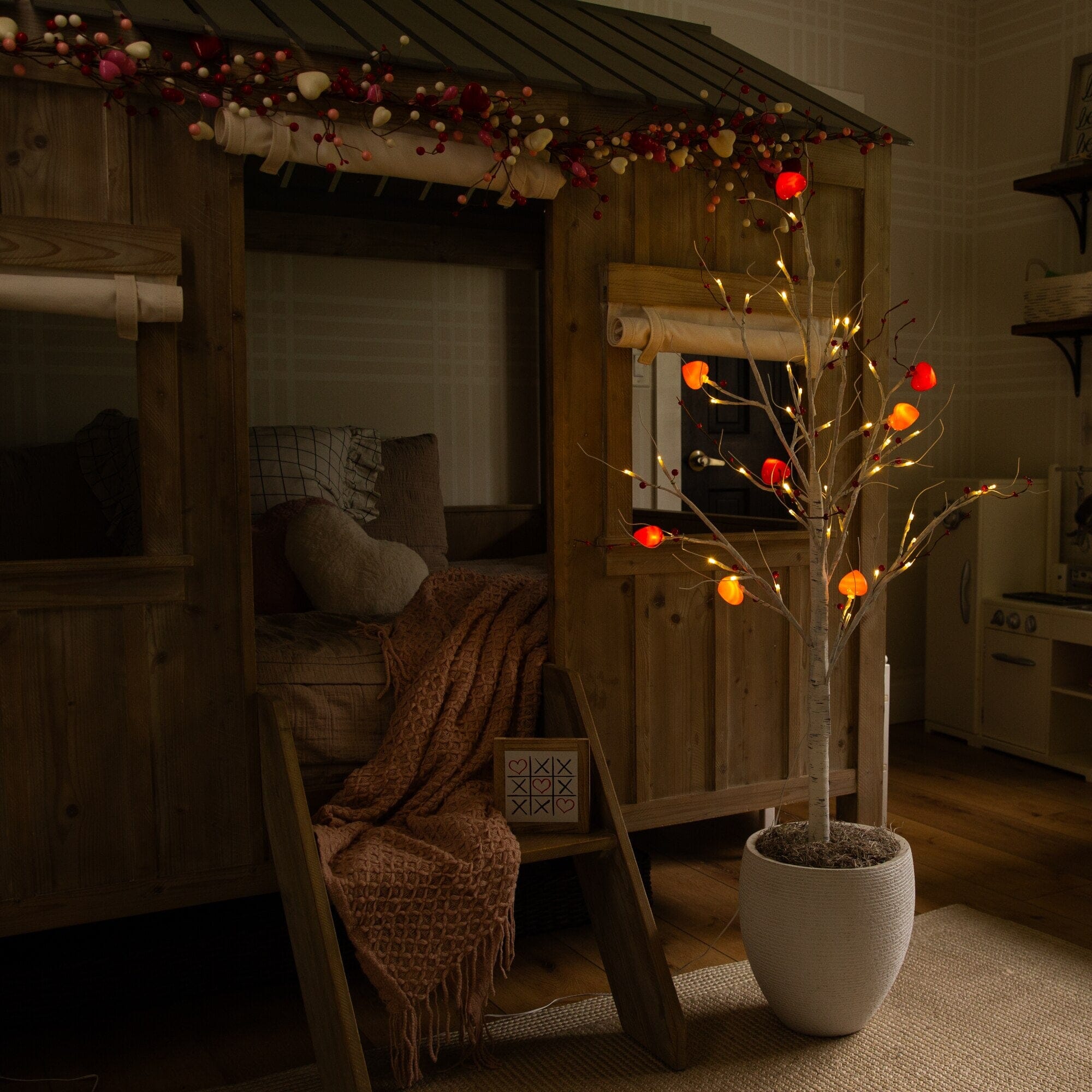 4' Pre-Lit Artificial Valentine's Day Twig Tree with 48 Heart Shaped LED Lights and Red Berries
