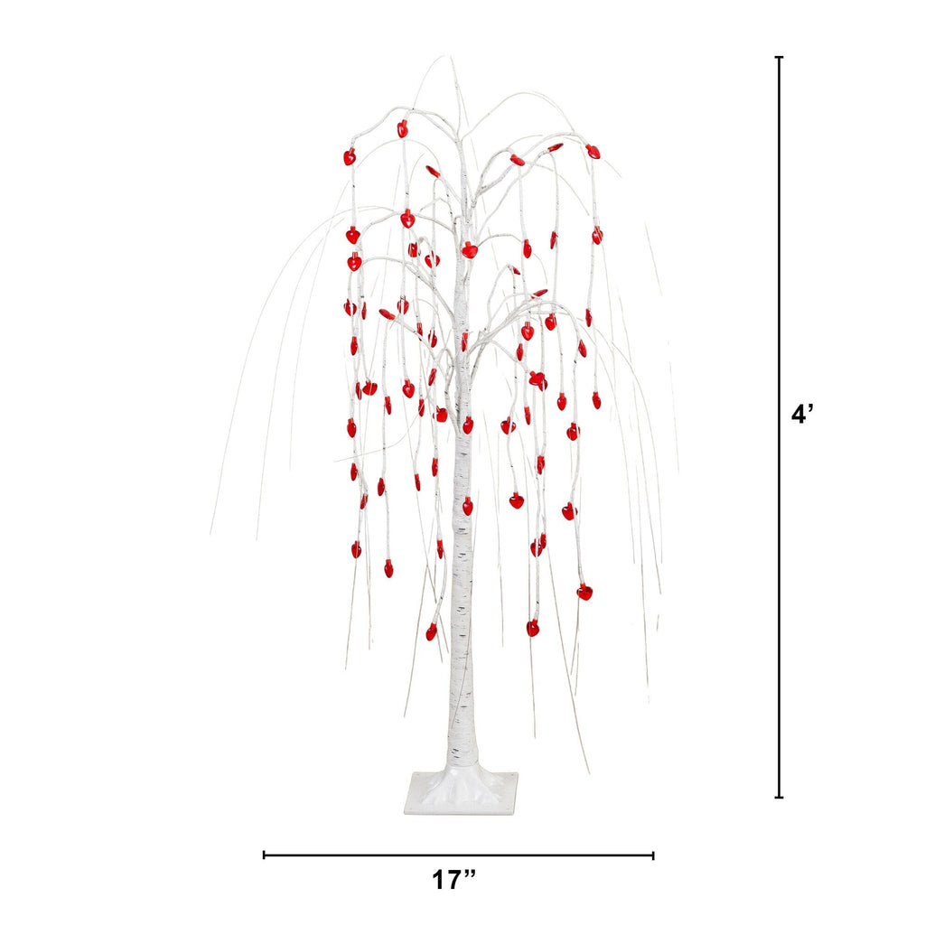 4' Pre-Lit Artificial Valentine's Day Willow Tree with 48 Heart Shaped LED Lights