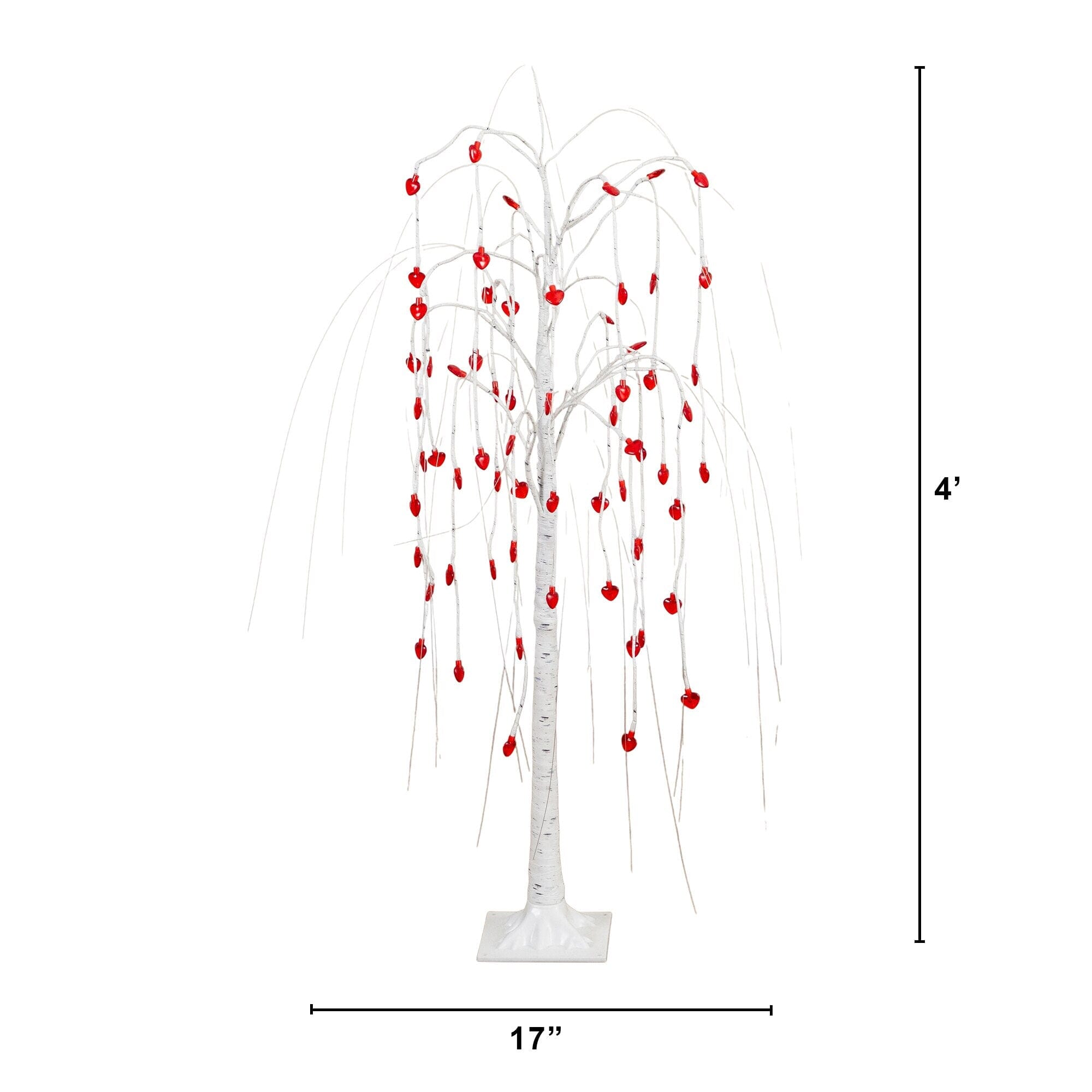 4' Pre-Lit Artificial Valentine's Day Willow Tree with 48 Heart Shaped LED Lights