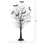 5' Pre-Lit Artificial Halloween Black Twig Tree with Bats and 50 Warm White LED Lights