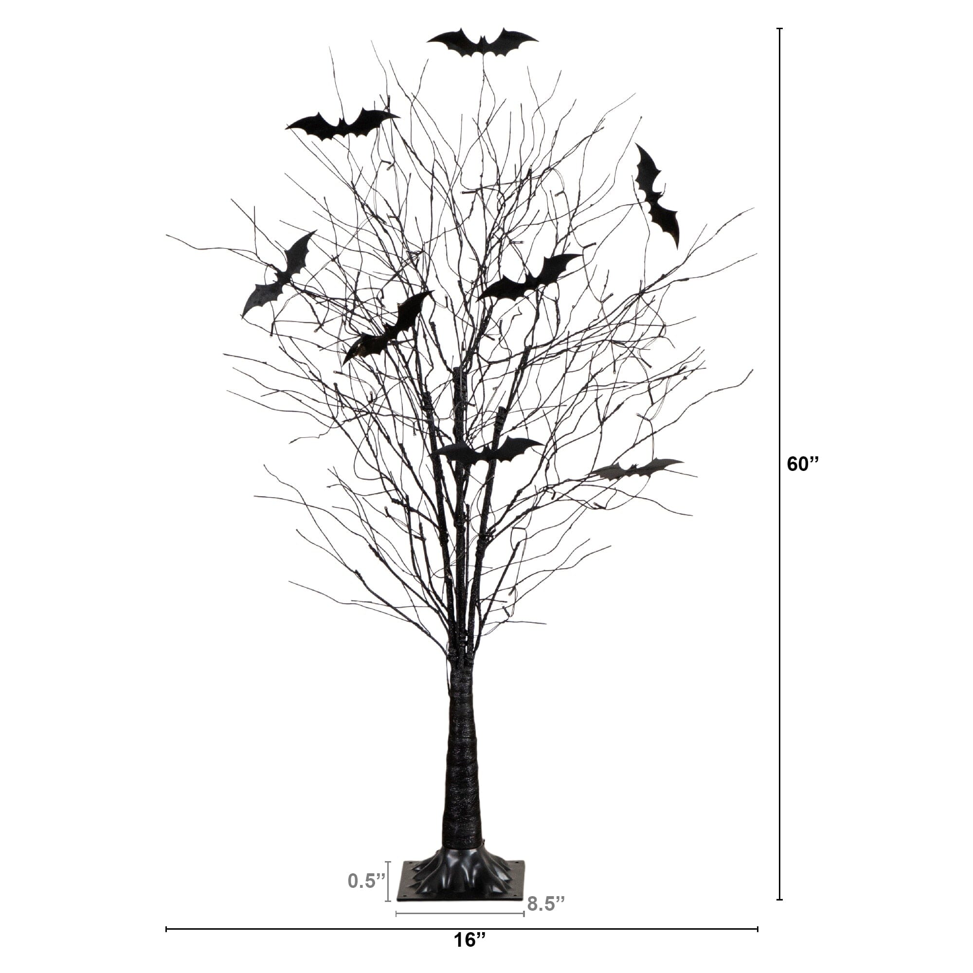 5' Pre-Lit Artificial Halloween Black Twig Tree with Bats and 50 Warm White LED Lights
