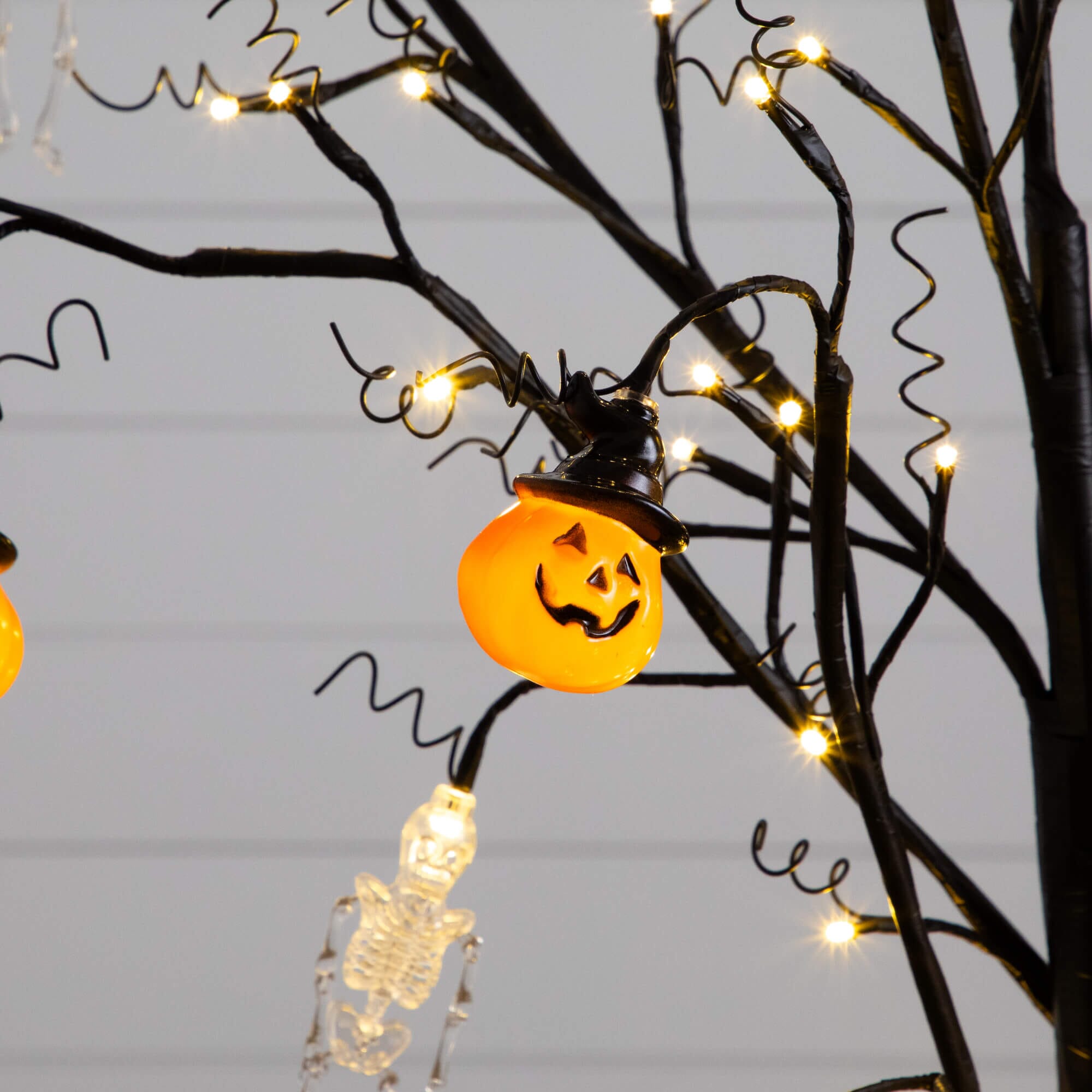 5' Pre-Lit Artificial Halloween Pumpkins and Skulls Ornament Tree with 72 Warm White LED Lights