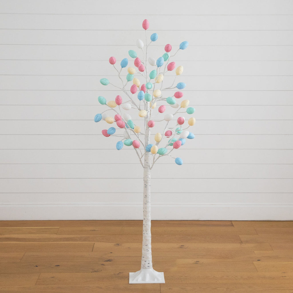 5' Pre-Lit Artificial Easter Twig Tree with 72 Egg Shaped LED Ornaments