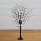 5' Pre-Lit Artificial Halloween Black Twig Tree with Bats and 50 Warm White LED Lights