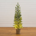 5’ Pre-Lit Artificial Snowed Cypress Christmas Tree with 140 LED Lights in Hyacinth Basket
