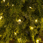 5’ Pre-Lit Artificial Snowed Cypress Christmas Tree with 140 LED Lights in Hyacinth Basket